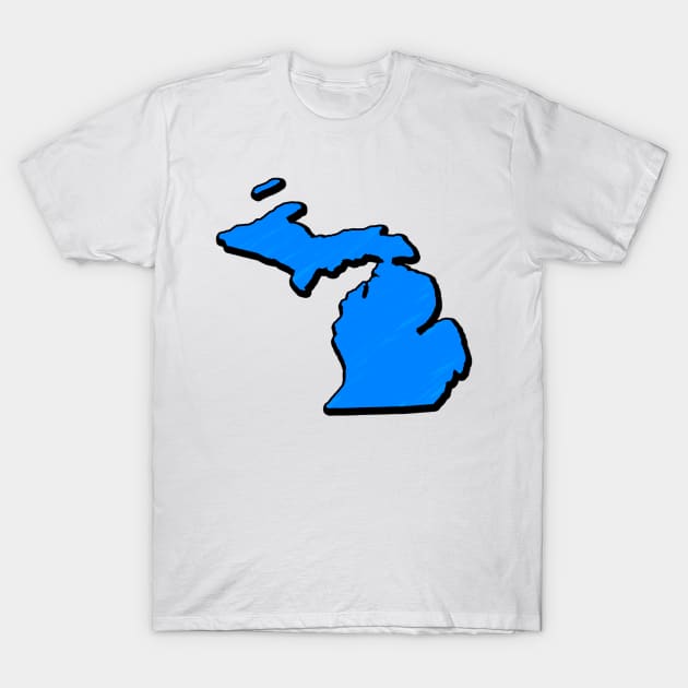 Bright Blue Michigan Outline T-Shirt by Mookle